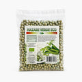 Mazăre verde uscată BIO 250g — pungă transparentă cu boabe mazăre verde, eticheta completă, origine UE, Biovicta