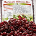 Merișoare sălbatice îndulcite cu suc de mere BIO 150g, prezentare lifestyle cu fructe proaspete, Biovicta