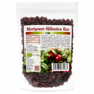 Merișoare sălbatice îndulcite cu suc de mere BIO 150g, pachet sigilat, certificare ecologică RO-ECO-008, Biovicta