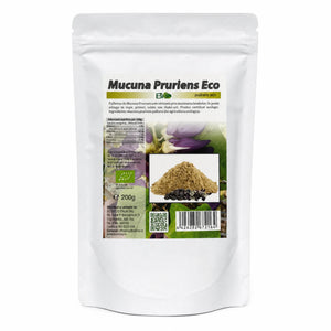 Mucuna Pruriens pulbere BIO 200g — doypack alb opac stand-up cu eticheta completă, superaliment ayurvedic, Biovicta