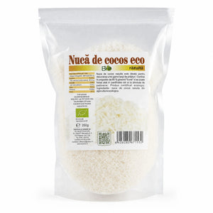 Nucă de cocos răzuită BIO 250g — doypack transparent stand-up cu nucă cocos răzuită, eticheta completă, origine Vietnam, Biovicta