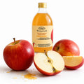 Oțet din cidru de mere nefiltrat raw cu Mama oțetului BIO, 500ml — mere proaspete și oțet, prezentare lifestyle, Biovicta