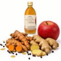 Oțet din cidru de mere cu turmeric, ghimbir și piper negru BIO, 250ml — turmeric, ghimbir, piper, mere și oțet, prezentare lifestyle, Biovicta