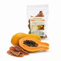 Bucăți de papaya uscate cu fruct întreg și jumătate de papaya proaspătă cu semințe, fără zahăr adăugat, 150g Biovicta