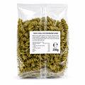 Paste fusilli fără gluten din mazăre verde BIO, 250g — spatele pungii cu eticheta completă și valorile nutriționale, Biovicta