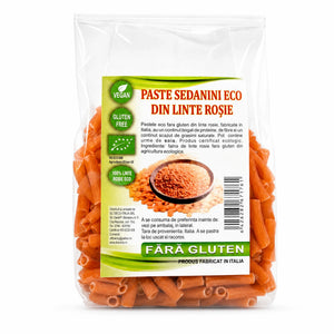 Paste sedanini din linte roșie fără gluten BIO, 250g — pungă transparentă cu paste, eticheta completă, fabricate în Italia, Biovicta