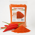 Piper Cayenne măcinat pudră 500g — pulbere cayenne și ardei cayenne roșii proaspeți, prezentare lifestyle, Biovicta