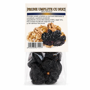 Prune uscate umplute cu miez de nucă 150g — specialty tradițională balcanică, Prunus domestica + Juglans regia, fără zahăr adăugat, ideale cadou ocazii speciale