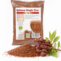 Quinoa roșie BIO 500g — boabe roșii și plantă quinoa proaspătă, prezentare lifestyle, Biovicta