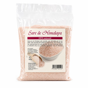 Sare Himalaya fină 500g — pungă transparentă cu sare roz, eticheta completă, 100% naturală Pakistan, Biovicta