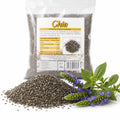 Semințe de chia RAW 500g — semințe și ramură de plantă chia (sursa naturală), prezentare lifestyle, Biovicta