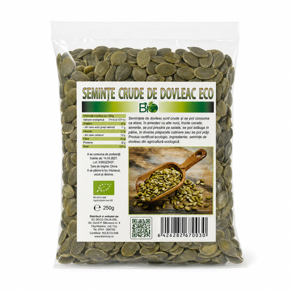 Seminte de dovleac decorticate, RAW BIO 250g — pungă cu eticheta completă, seminte de dovleac, Biovicta