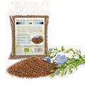 Semințe de in pisate BIO 150g — semințe pisate și ramură de plantă in (sursa naturală), prezentare lifestyle, Biovicta