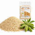 Semințe de susan nedecorticate BIO 250g — semințe și ramură plantă susan (sursa naturală), prezentare lifestyle, Biovicta