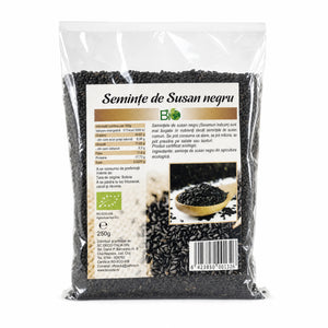 Susan negru semințe BIO, 250g — pungă transparentă cu semințe de susan negru, eticheta completă, origine Bolivia, Biovicta