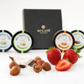 Set cadou 4 creme Mulate fără zahăr, 400g — ingrediente principale ale celor 4 creme (alune, căpșuni, cocos, sare de mare), prezentare lifestyle, Biovicta