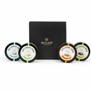 Set cadou 4 creme Mulate fără zahăr, 400g — cutie premium și 4 borcane cu eticheta completă, creme tartinabile BIO Italia, Biovicta
