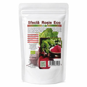 Sfeclă roșie pudră BIO 200g — pungă albă stand-up zip-lock, eticheta completă, origine China, Biovicta