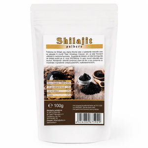 Shilajit pulbere 100g - rezină minerală ayurvedica tradițională din Himalaya cu acid fulvic, fier, zinc, magneziu, calciu, compuși bioactivi naturali