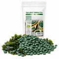 Spirulina tablete BIO 500mg, 1000 buc (500g) — tablete Arthrospira platensis și alge proaspete prezentare lifestyle, Biovicta
