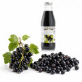 Suc de coacăze negre 100% natural, 750ml — coacăze proaspete pe ramură și în vrac, prezentare lifestyle, Biovicta