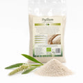 Tărâțe de psyllium pulbere BIO 150g — pulbere psyllium și plantă psyllium proaspătă, prezentare lifestyle, Biovicta