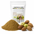 Triphala pudra BIO 250g — pudră și cele 3 fructe (amla, bibhitaki, haritaki), prezentare lifestyle, Biovicta