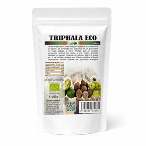 Triphala pudra BIO 250g — pungă doypack cu eticheta completă, formula ayurvedica India, Biovicta