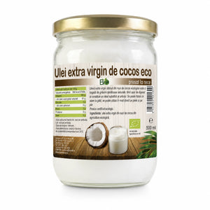 Ulei extra virgin de cocos BIO presat la rece 500ml, borcan sigilat, certificare ecologică RO-ECO-008, Biovicta