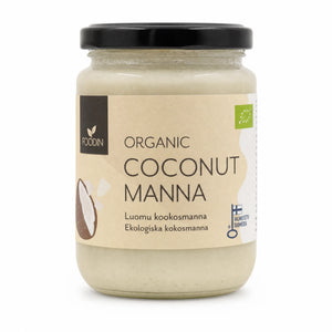 Unt de cocos BIO Foodin 400ml, cremă 100% din pulpă — borcan cu etichetă Organic Coconut Manna, Biovicta