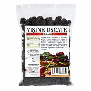 Vișine uscate fără sâmburi 200g, fără zahăr adăugat, fructe pure deshidratate — ambalaj Biovicta