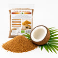 Zahăr de cocos BIO 250g — zahăr brun și nucă de cocos (sursa naturală), prezentare lifestyle, Biovicta